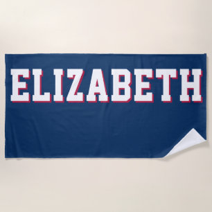 Modern Red White Blue Personalized Name Beach Towel