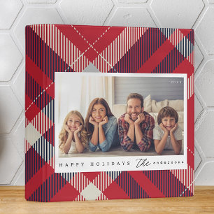Modern Red White Blue Plaid Christmas Family Photo Binder