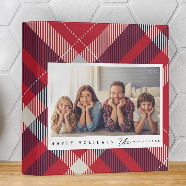 Modern Red White Blue Plaid Christmas Family Photo Binder (Creator Uploaded)