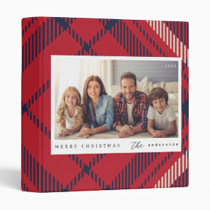 Modern Red White Blue Plaid Christmas Family Photo Binder