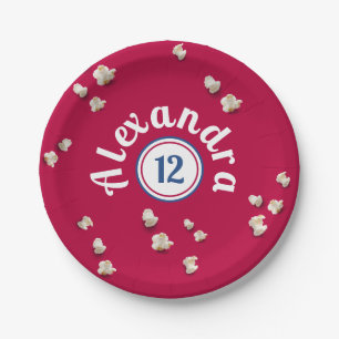 Modern Red White Blue Popcorn American Bday Party Paper Plate