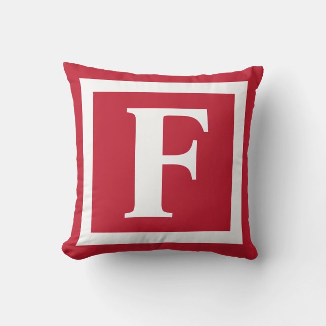 Modern Red White Bold  Monogram Initial Outdoor Pillow (Front)