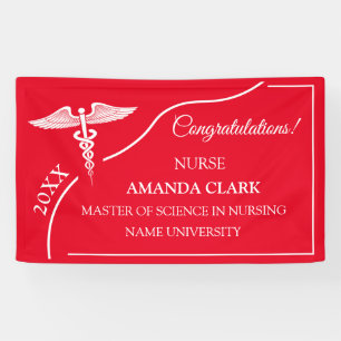 Modern Red & White Caduceus Nurse Graduation Banner