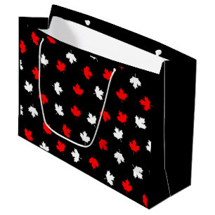 Modern Red White Canada Maple Leaf Black Pattern Large Gift Bag