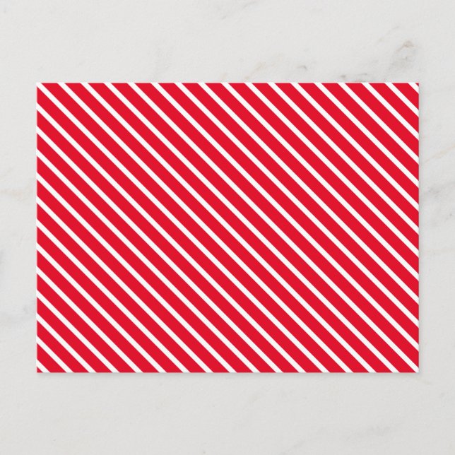 Modern red white candy cane diagonal stripes  postcard (Front)
