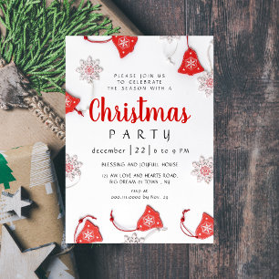 Modern Red & White Christmas Ornament Holiday Invitation