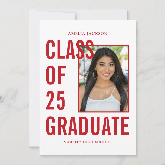 Modern Red & White Class Of 25 Graduation Party Invitation (Front)
