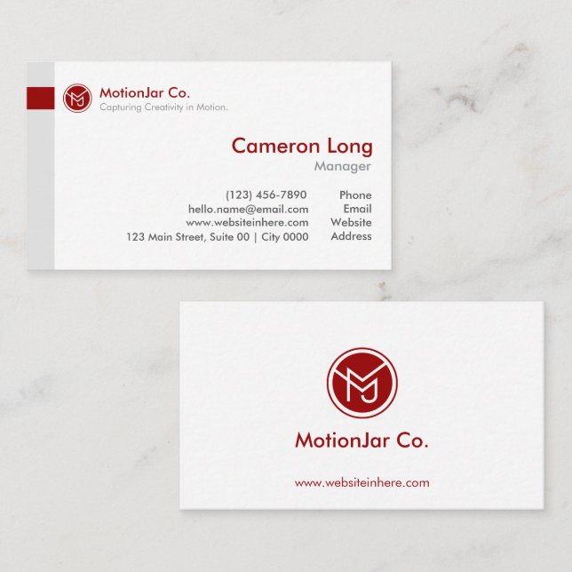 Modern Red White Clean Minimalist Manager Designer Business Card (Front/Back)