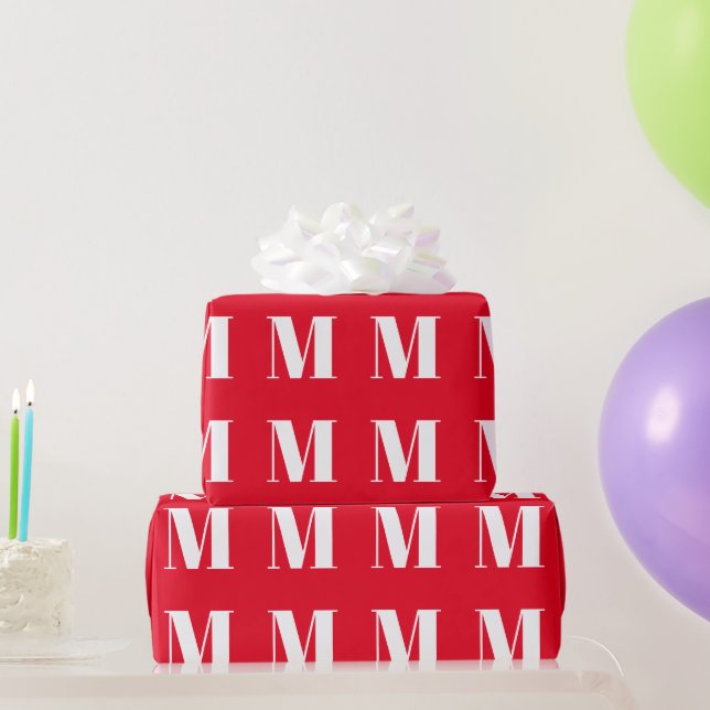 Modern red white custom monogram initial gift wrapping paper (Party Gifts)