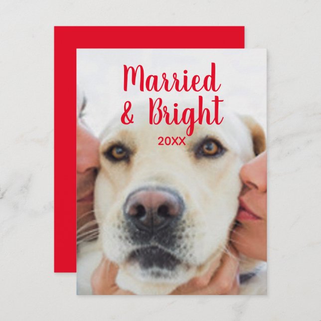 Modern red white custom photo text date Christmas Card (Front/Back)