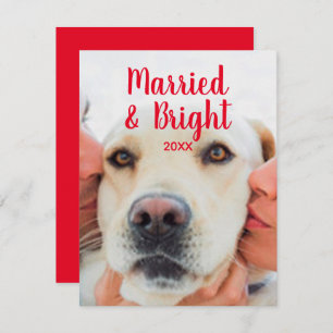 Modern red white custom photo text date Christmas Card