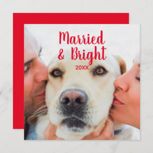 Modern red white custom photo text date Christmas Card