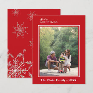 Modern Red White Frame Family Photo Christmas Card