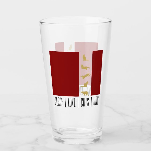 Modern Red White Gold Cat Christmas Glass (Front)