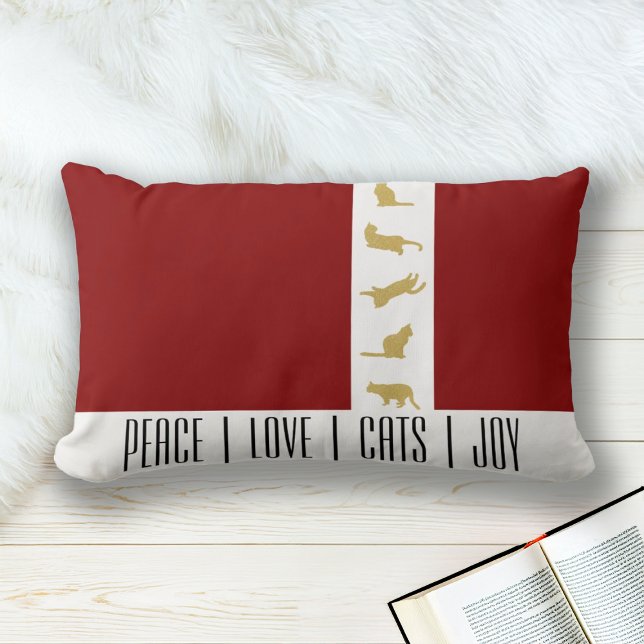 Modern Red White Gold Christmas Cat Lumbar Pillow (Creator Uploaded)