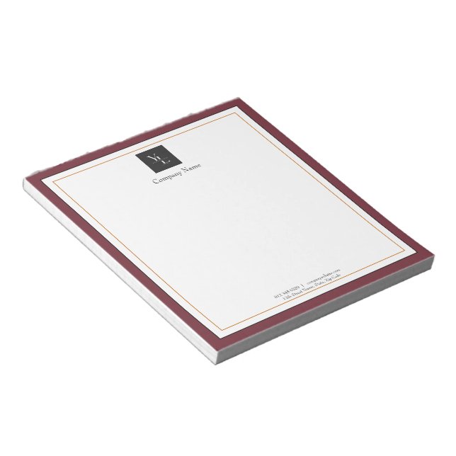 Modern Red White Gold with Business Logo Notepad (Angled)
