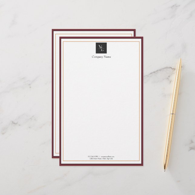 Modern Red White Gold with Business Logo Stationery (Front/Back In Situ)