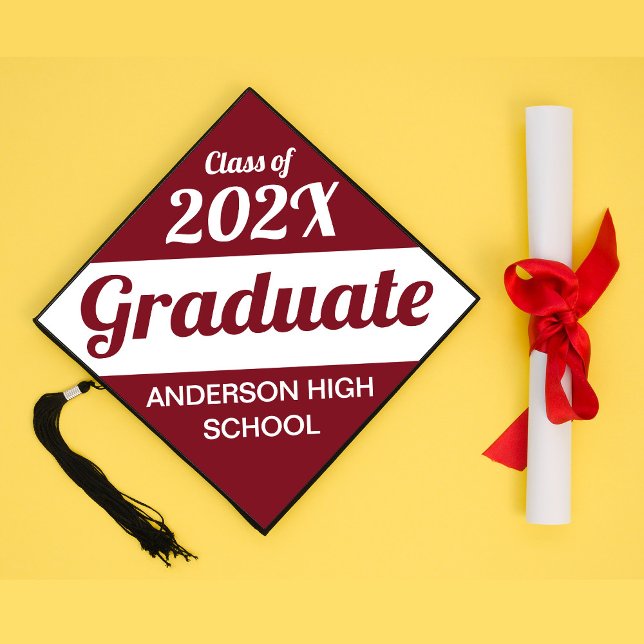 Modern Red & White Graduation Cap Topper (Creator Uploaded)