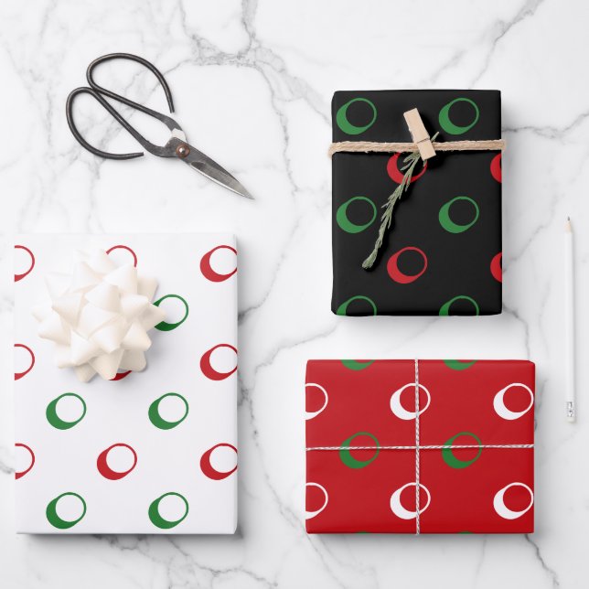 Modern red white green black polka dots Christmas Wrapping Paper Sheet (Front)
