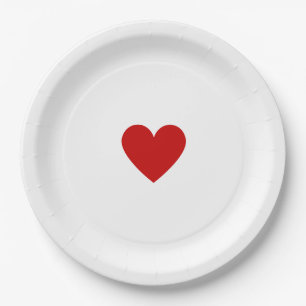 Modern Red White Heart Elegant Love Chic Custom Paper Plate