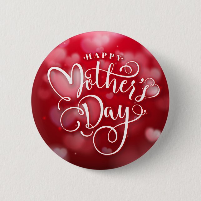 Modern Red White Hearts Happy Mother`s Day 2 Inch Round Button (Front)