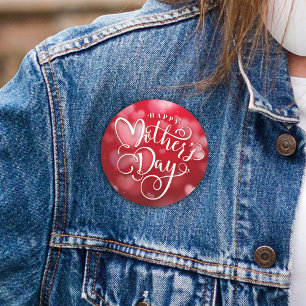 Modern Red White Hearts Happy Mother`s Day 2 Inch Round Button