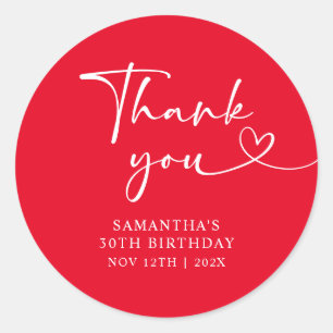 Modern Red White Hello 30th Birthday Classic Round Sticker