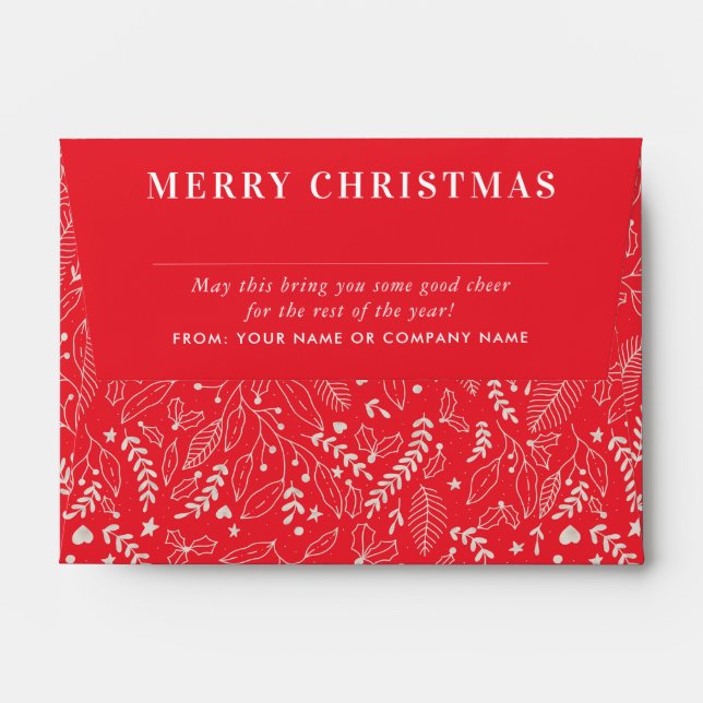 Modern Red White Merry Christmas Pattern Money Envelope (Back (Top Flap))
