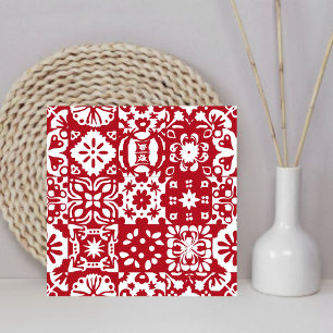 Modern Red & White Mexican Portuguese Home Decor Tile