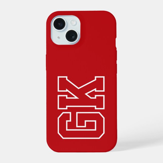 Modern Red White Monogram Initials iPhone 15 Case (Back)