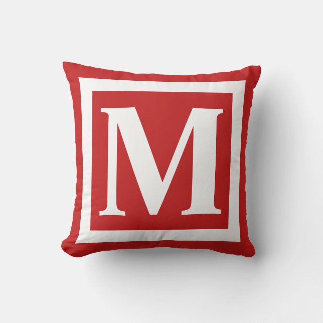Modern Red White Monogram Letter Outdoor Pillow (Front)