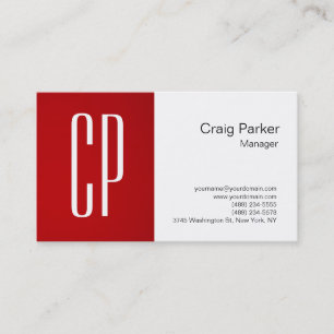 Modern Red White Monogram Professional Business Card