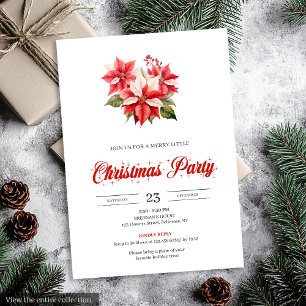 Modern Red White Poinsettia Bouquet Christmas  Invitation