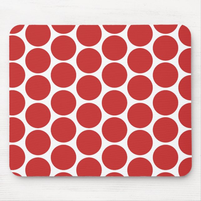 MODERN RED, WHITE POLKA DOTS MOUSE PAD (Front)