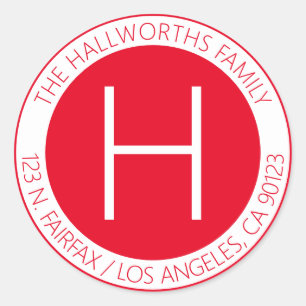 Modern Red & White Return Address or Product Classic Round Sticker