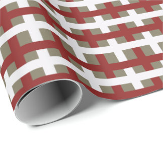 Modern Red White Sage Christmas Plaid Wrapping Paper