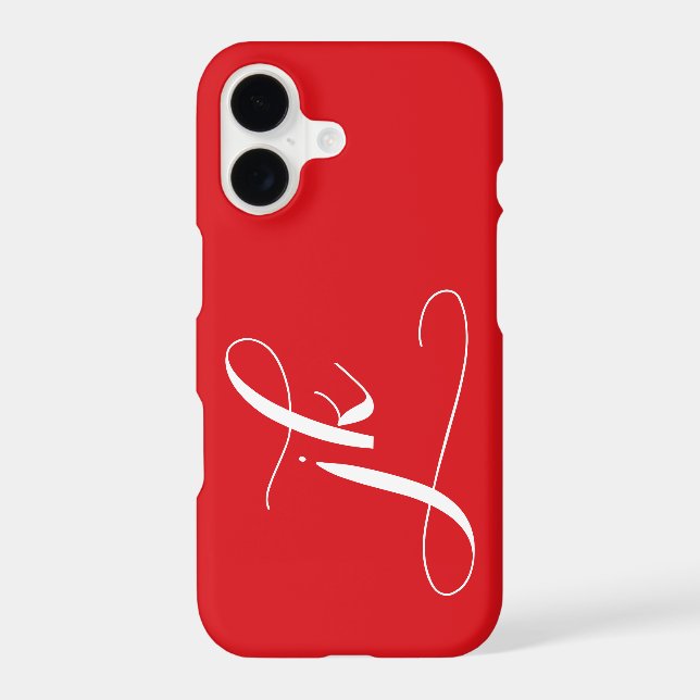 Modern Red White Script Monogram Name (Back)