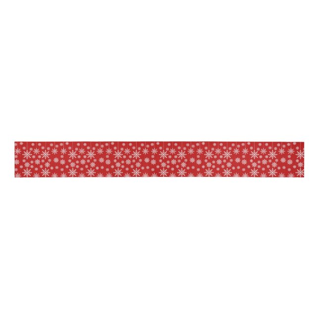 Modern Red & White Snowflake Christmas Holiday  Grosgrain Ribbon (Front)