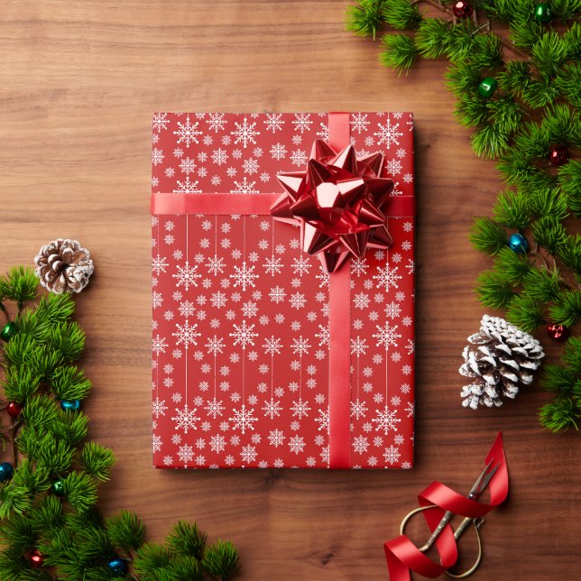 Modern Red & White Snowflake Christmas Holiday Wrapping Paper (Holiday Gift)