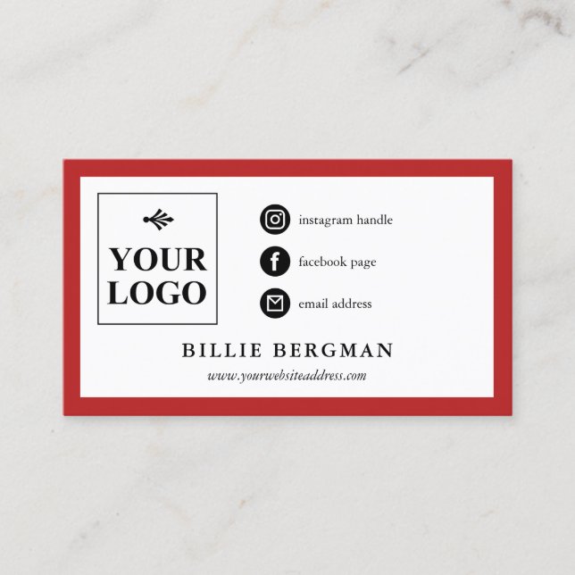 Modern Red White Social Media Business Card (Front)