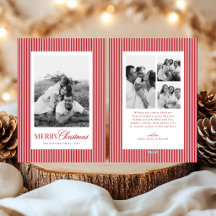 Modern Red White Stripes Christmas Family 4 Photos