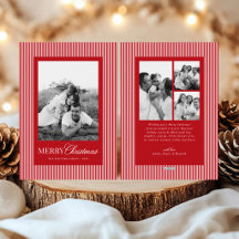 Modern Red White Stripes Christmas Family 4 Photos