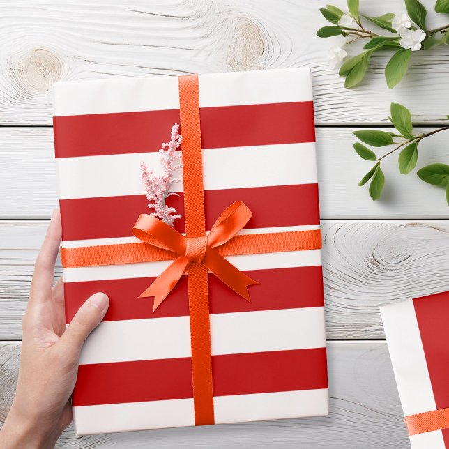 Modern Red White Stripes Christmas Wrapping Paper (Creator Uploaded)