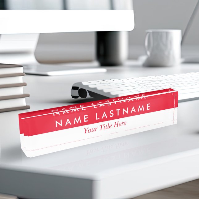 Modern Red White Stylish Simple Modern Minimalist Nameplate (Creator Uploaded)
