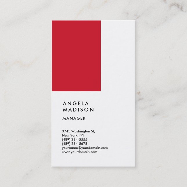 Modern Red White Trendy Manager Consultant Business Card (Front)