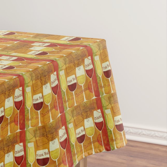 Modern Red White Wine Pinot Chianti Pattern Orange Tablecloth (In Situ)