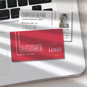 Modern Red White with Logo and Photo Professional Business Card