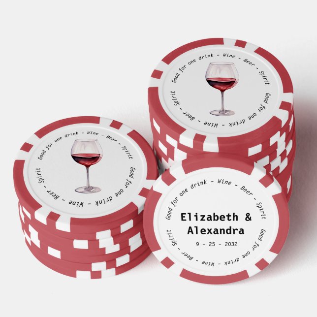 Modern Red Wine Drink Voucher Wedding Poker Chips (Stack)