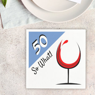 Modern Red Wine Glass 50th Birthday Party Napkin