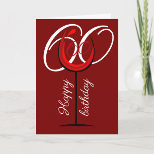 Modern Red Wine Glass 60th Birthday Card
